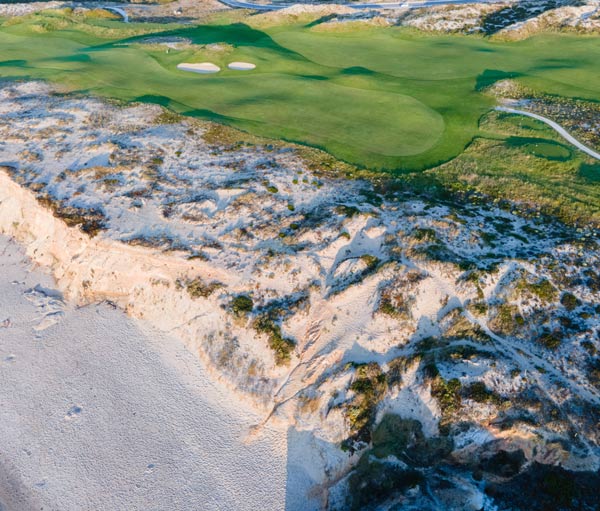 A golf course near a beach